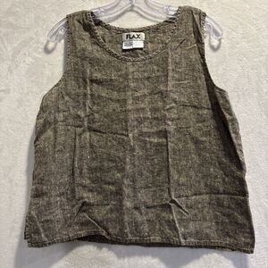 Flax Women's 100% Linen Tank Top Sleeveless Shirt Medium Lagenlook Black Gold